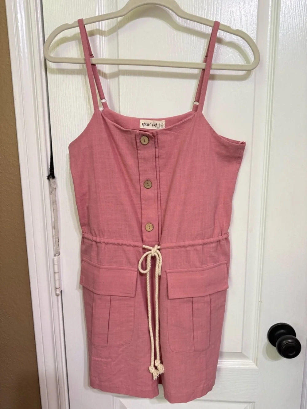 Pink Drawstring Utility Shorts Romper NWT - Picture 2 of 11